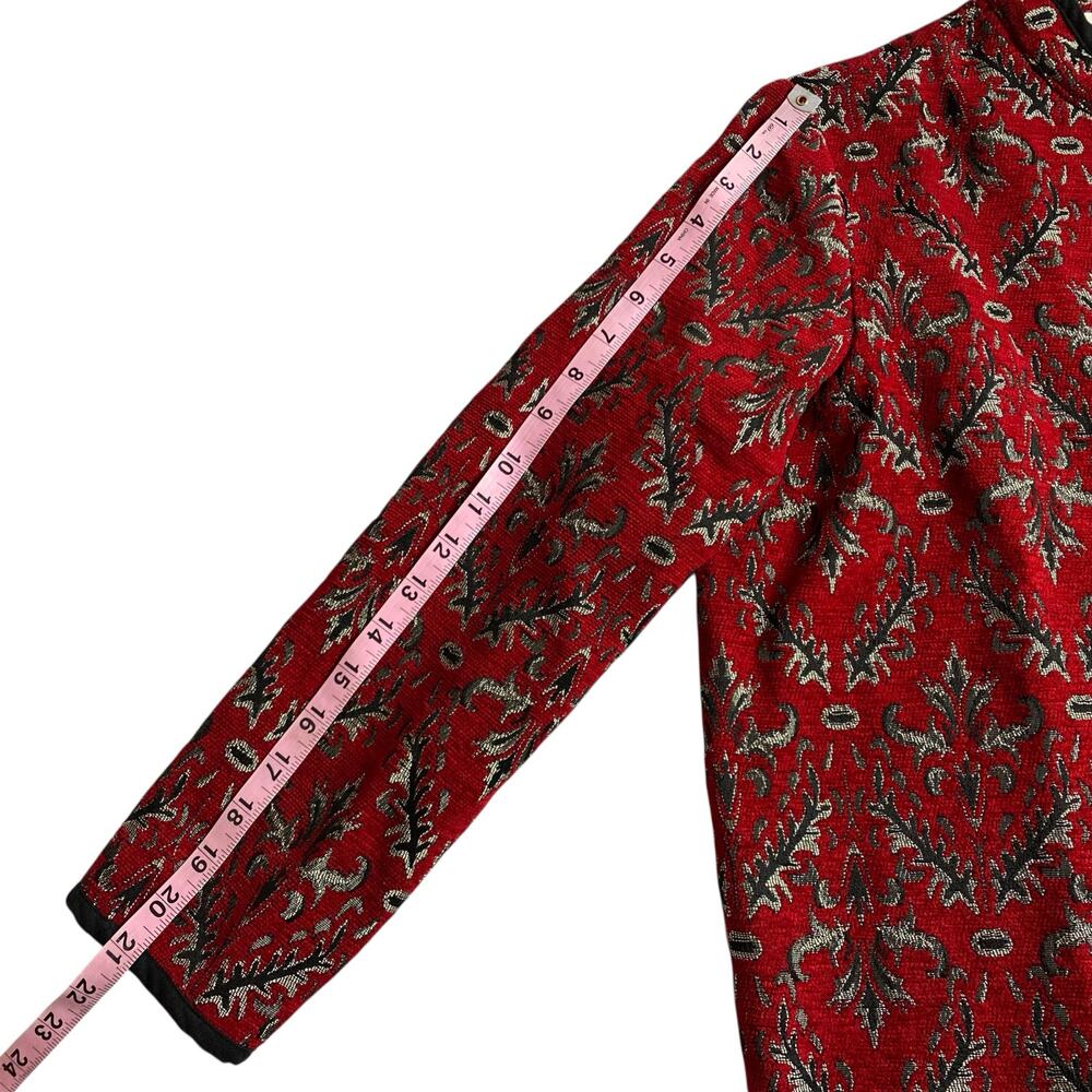 Studio Works Jacket Full Zip Red Silver Damask Tapestry Medium Petite Regal Boho - Picture 13 of 14